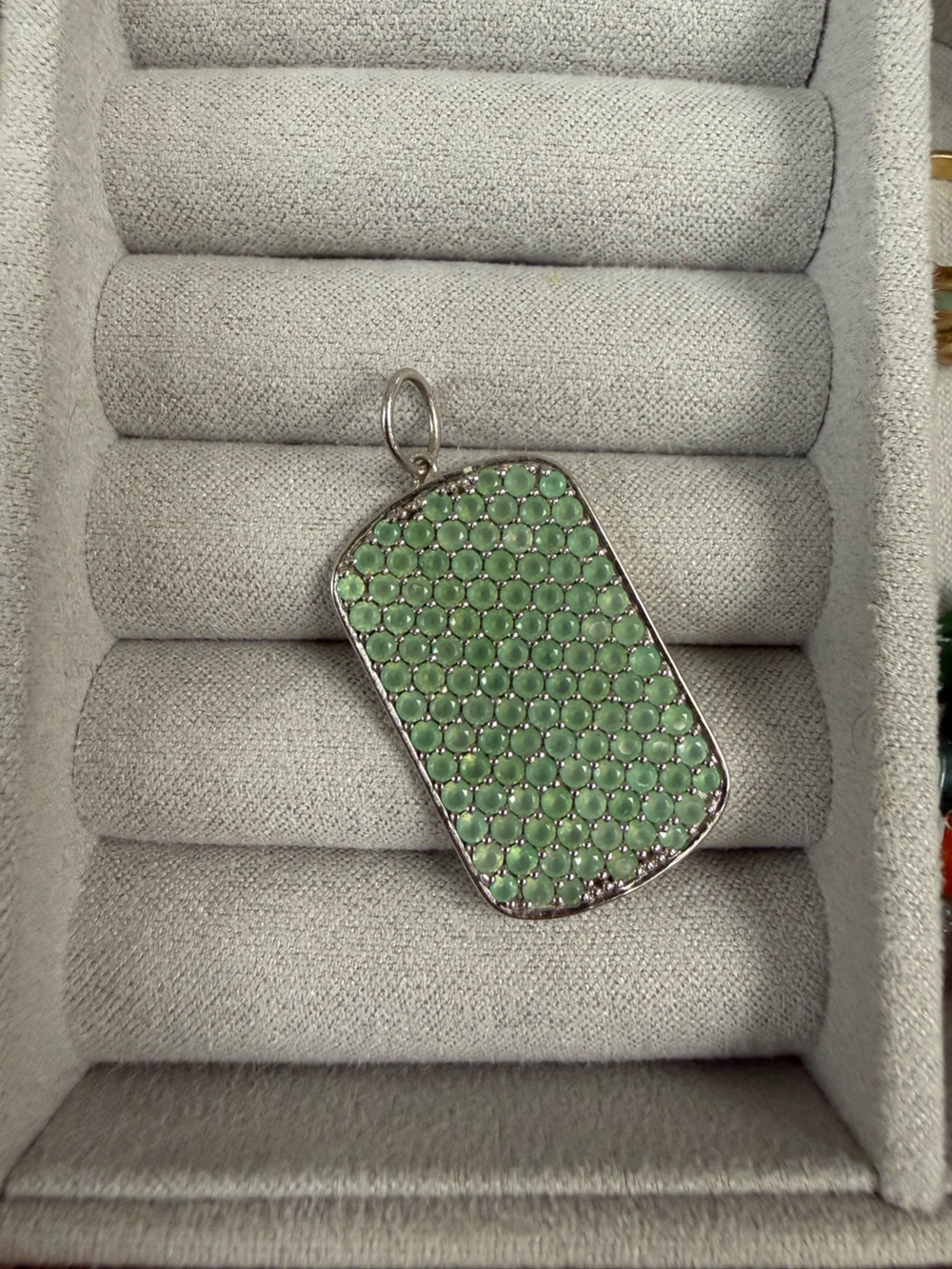Beautiful chrysoprase and sterling silver tag necklace charm